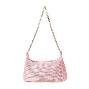 Straw Woven Shoulder Bag Tote Handbag Summer Beach Purse Pink One-Size B)